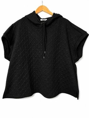 Double Take 3X Black Textured Hooded Top Oversized Boho Minimalist